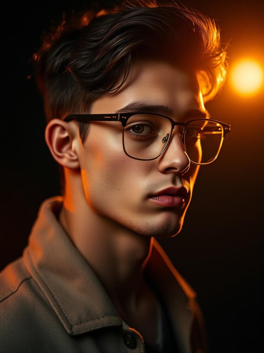 Homem usando óculos em retrato editorial